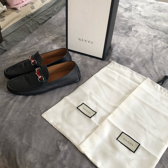 gucci leather driver with web
